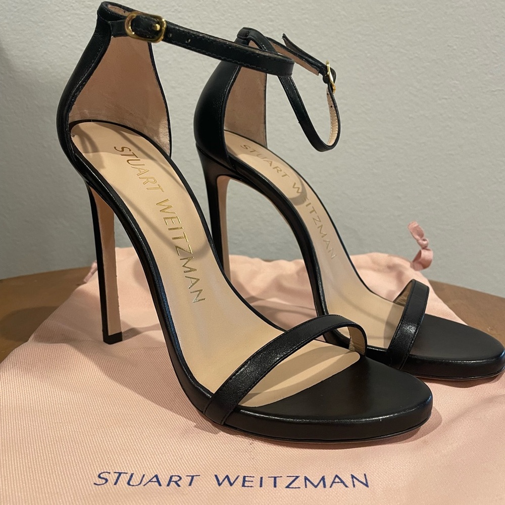 Black Heeled Strappy Sandal black leather